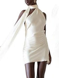 Temperament Famous Wind Evening Dress 2025 Summer New Fashion Collar Solid Ribbon Design Short Dress Dress