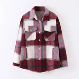 Loose Casual Wool Plaid Jacket Women Turn Down Collar Fashion Coat With Pockets Autumn Long Sleeve Ladies Jackets