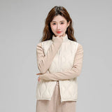 Autumn And Winter New Down Jacket Vest Female Short Stand Collar Casual Gourd Pressure Line Light Sleeveless Coat Coat-Outfit