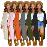 Toloer New Women's Pure Color Casual Sweater Cardigan Long Coat-Outfit