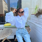 Toloer Women's Wear Early Spring 2024 New Palace Lantern Sleeve Women's Shirt Casual Doll Collar Cotton White Shirt-Outfit