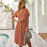 Print Dress Women Summer Casual Short-sleeved White Dresses Buttons Long Elegant 2020 Fashion Clothes For Women