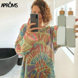 Aproms Elegant Multi Color Print Oversized Sweater Women 2021 Spring Stretch Knitted Pullovers Streetwear Fashion Loose