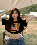 Toloer 2024 New Hottie Everything Ins Trendy T-Shirt Women's Design Sense Chain Short Crop Black Short-Sleeved