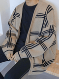 Men's V Neck Checkered Cardigan-Outfit