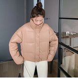 Winter Women Black PU Leather Down Jackets 2021 New Ladies Thick Warm Short Zipper Down Coats Female Stand Collar Chic