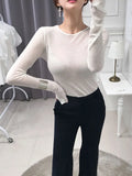 Toloer Generation Of South Korea East Gate Sexy Soft Waxy Micro Temptation Slim Thin Round Collar Bottom Shirt T Shirt Jacket-Outfit