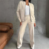 New Autumn And Winter Women's Casual Zipper Jacket Wide Leg Pants Fashion