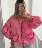 Women's Clothing New Fashion Loose Long-Sleeved Plaid Love With Shirt
