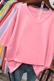 100% Cotton M-6XL T Shirt Solid V Neck Tshirt Short Sleeve Women's Top Basic Summer Couple Oversized T
