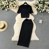 Toloer Hot Girl Suit Female Summer Korean Version Round Collar Knit Short Sleeve Short Jacket High Purse Hip Skirt Two