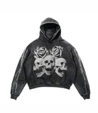 Vintage Gothic Skeleton Hoodie Autumn And Winter Hip Hop Long-Sleeved Coat Loose Hooded Sweatshirt-Outfit