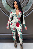 Winter Sexy Christmas Printed Zipper Up Long Sleeve Slim