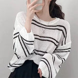 Vintage Striped Oversized Knitted Tee-Outfit