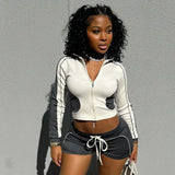 Has K24ST371 Women's Autumn New Sports Style Tight-Up Long-Sleeved Super Shorts Casual
