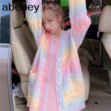 Knitted Cardigan Women Autumn winter Sweet Kawaii Sweater Coat Female Long Korean Button Down Cardigan Fall 2022
