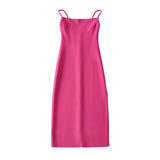 Summer New Hot Girl Sexy Fashion Flat Mouth Word Shoulder Solid Color Slim Forked Dress Woman-Outfit