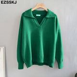 polo collar Autumn Winter Sweater pullovers Women 2021 loose thick cashmere Sweater Pullover women oversize sweater