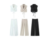 Temperament Casual Suit Vest Suit 2025 Summer Sleeveless Wrap Wearing Short-Carved Vest Folded Trousers