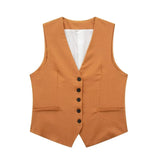 Fall 2024 New Women's Casual Linen Blend Vest Vest Shorts Set W085 8291-Outfit