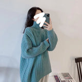 2020 Winter Korean Style Women Casual Thickened Soft Wool Blended Knitted Turtleneck Pullover Long Sleeve Oversized