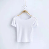 New Street Photo Celebrity Blogger Solid Color Sexy Back Short Navel Short-Sleeved T-Shirt Girl-Outfit