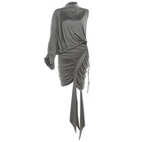 Women's Dress French Temperament Half-High Collar Shoulder Sleeve Coat In The Folds And Irregular Skirts In The Autumn Of
