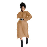 Toloer New Women's Long Tassel Edge Wool Dress-Outfit