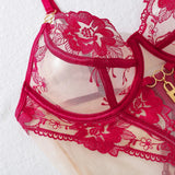 Black Lace Design Sheer Lock Lingerie Set-Outfit