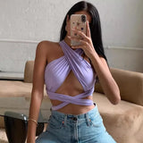 Toloer 2024 New Sexy Cross Hanging Neck Wipe Chest Small Vest Female Tide-Outfit