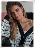 Black Plaid Sweater 2022 Women Loose Casual Pockets Cardigan Winter Spring Outwear Female Tops Femme Chandails