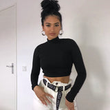 Toloer Autumn And Winter New Round Collar Long Sleeve Sexy Back Strap Slim T-Shirt Women A Generation-Outfit