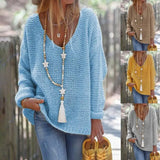Toloer Ladies Casual Loose Long Sleeve V Neck Fall Winter Sweater Knit