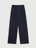 Women's Y2K Retro Vintage Casual Striped/Solid Long Pants Button Elastic High Waist Aesthetic Loose Straight Trousers-Outfit