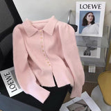 Retro Knitted Cardigan Sweater Jacket Women's 2024 Spring Lean Blouse With A High Sense Of Fitness-Outfit