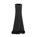 Toloer New Spring 2024 Round Collar Sleeveless Hem Stitching Feather Dress-Outfit