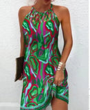 2023 New Positioning Printing Empty Sleeveless Dress-Outfit