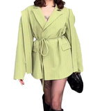 Autumn New Solid Color Big Collar Loose Collar Belt Short Suit