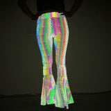 Dazzling Reflective Bell Bottoms Women Fashion Slim High Waist Wide Leg Trousers Nightclub Stage Sexy Women-Outfit