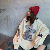 Print Cute Oversized Sweatshirt Korean Loose Plus Velvet Long Sleeve Women Sweetshirts Pullover Womens Clothing