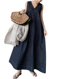 Dress Women 2023 New In Elegance Denim Vintage Casual Blue Clothes Korean Fashion LOOSE Ankle-Length Sleeveless