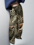 Toloer Tooling Fall 2024 New Fashion Personality Leopard Print Hole Straight Loose Long Jeans Women-Outfit
