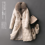 Pattern Slim Waist Parkas Women Fashion Furry Turn Down Collar Coats Women Elegant Long Thick Warm Cotton Jackets