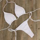 Hanging Neck Solid Three-Point Bikini Sexy Swimsuit Lady Split Strap Adjustable Multi-Color