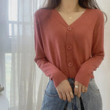 ladies button V-neck pullover sweater women's fall winter 2022 new outer solid color cardigan long-sleeved short knitted