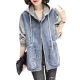Toloer Hooded Coat Female Autumn New Plus Size Fashion Short Splicing Loose Small Versatile Autumn Jacket-Outfit