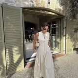 Women's Fashion Round Collar Sleeveless Waist-Lens