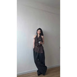 Temperament Collar Hanging Neck Vest Top Fashion Loose Feeling Loose Wide Legs Casual Pants Women Two