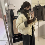 Korean Small Standing Collar Short Cotton Clothing Women's Winter 2024 New Sweet Bump Color Loose Bread Coat-Outfit