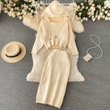 Thick Knitted Set Women Long Sleeve Short Hooded Sweater+Sexy Bodycon Skirts New Autumn Winter Two Piece